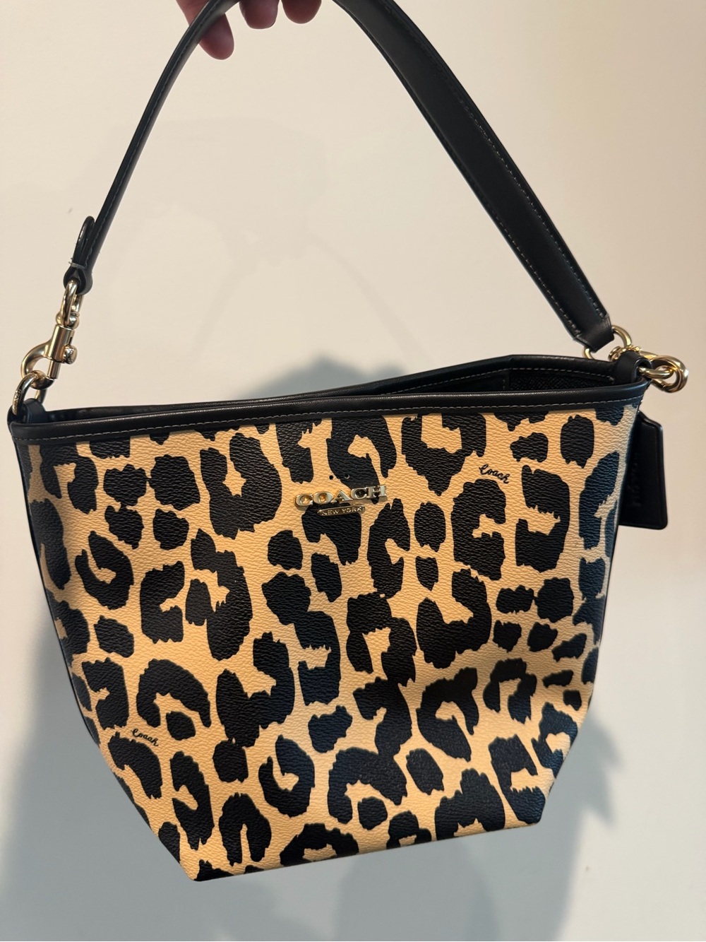 Coach Leopard Print Shoulder Bag - Black & Tan
